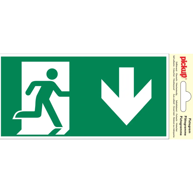 Pictogram nooduitgang omlaag 10 x 20 cm