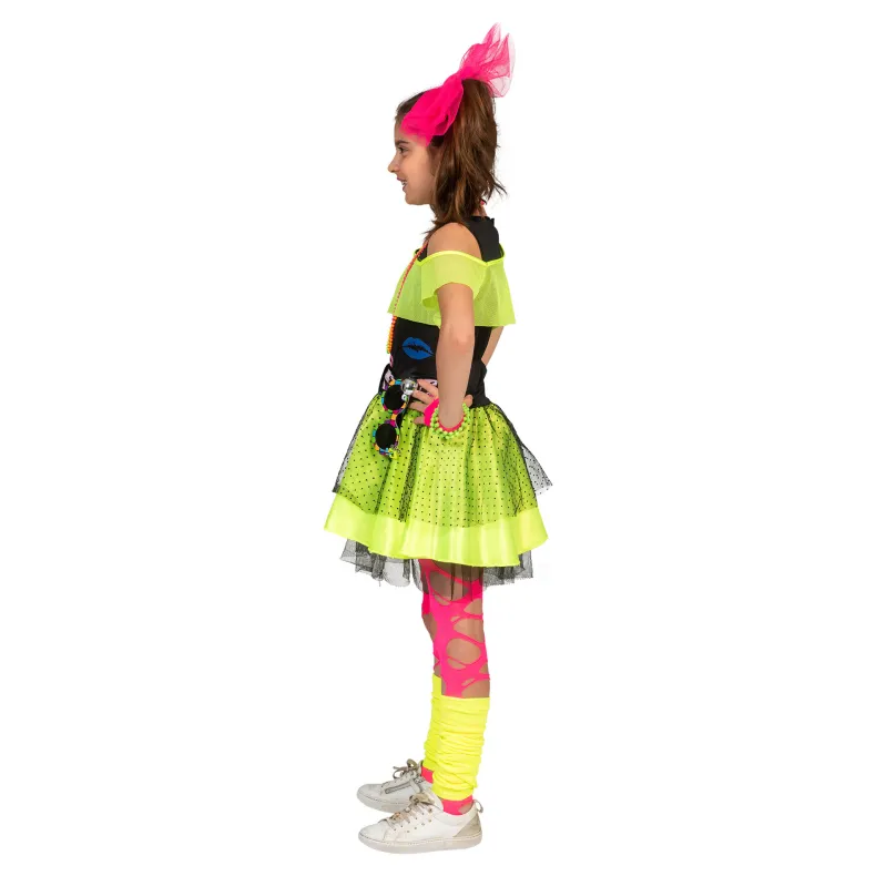 80ies Kinderkostuum Fluojurk Kiss The Girl - Maat 164