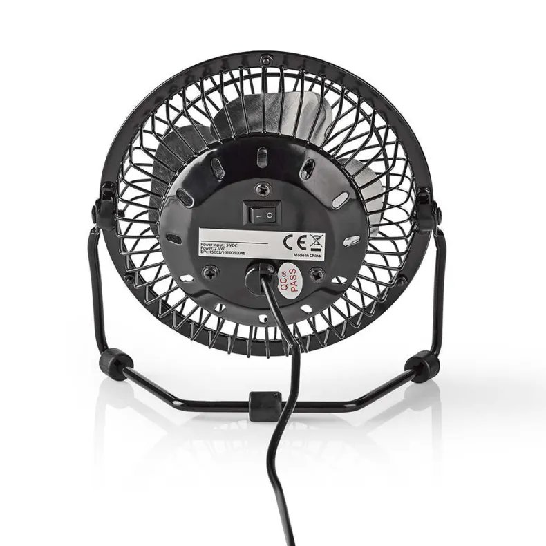 Metalen mini ventilator USB zwart 10 cm diameter