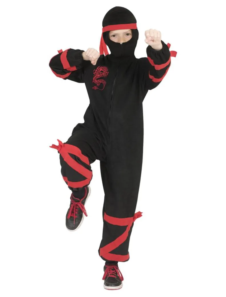 Kinderkostuum Ninja Zwart met Rode Draak - Maat 116