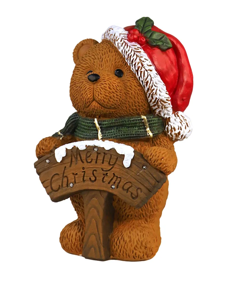 Beer kerstbeeld Merry Christmas met LED 38cm