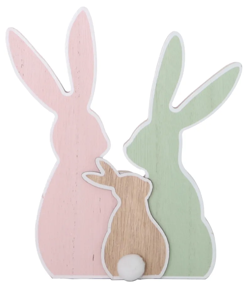 Decoratie houten familie konijntjes 22cm