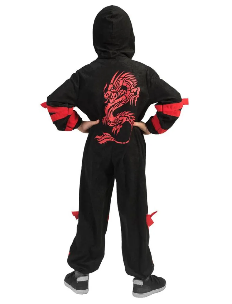 Kinderkostuum Ninja Zwart met Rode Draak - Maat 164