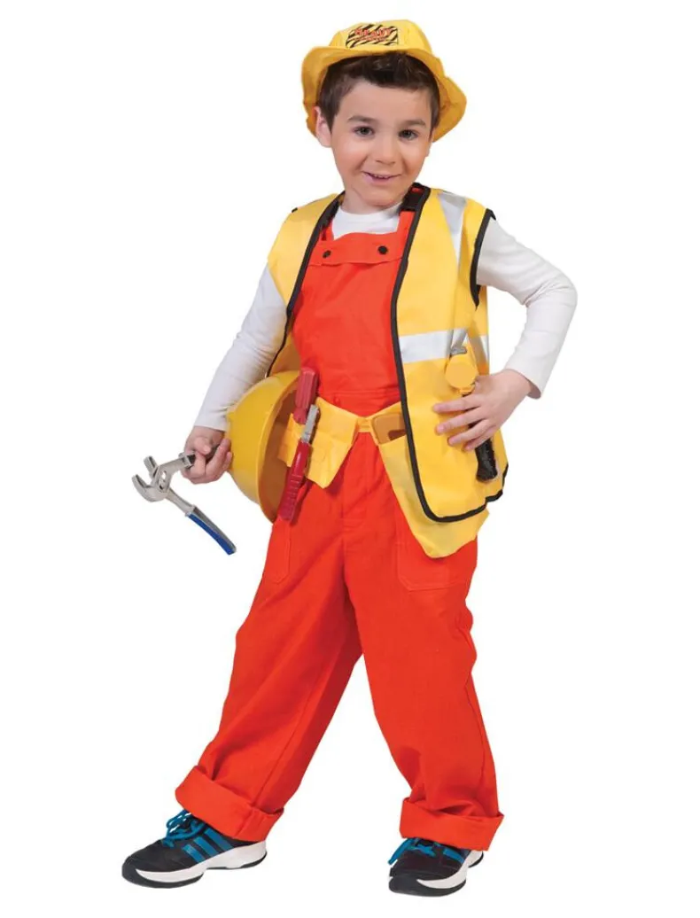 Kinderkostuum Overall Oranje met Fluo Hesje - Maat 116