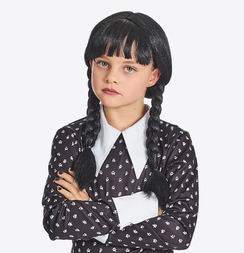 Pruik Wednesday Zwart Met Vlechten Meisje