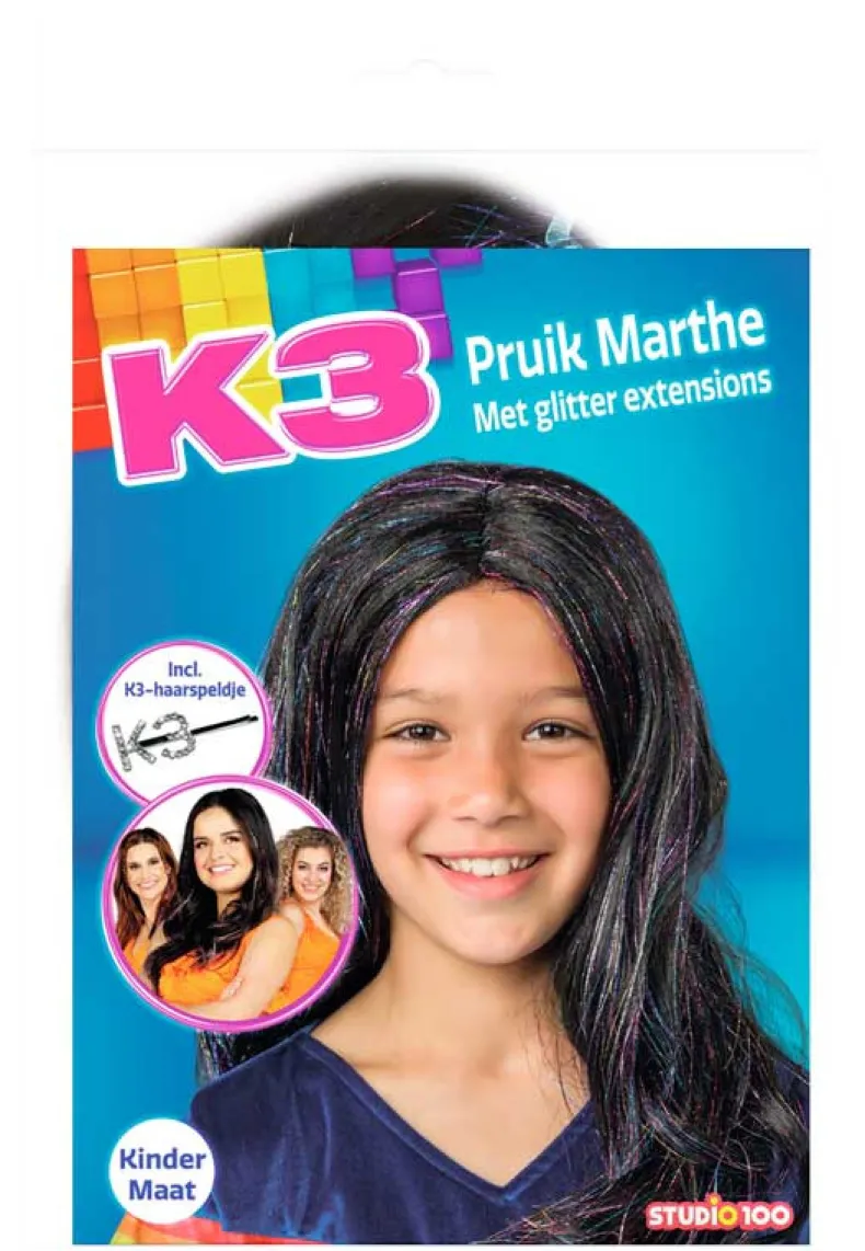 K3 Pruik Marthe met k3-haarspeldje