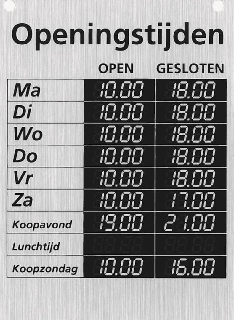 Pictogram openingstijden bordje 17 x 12,5 cm