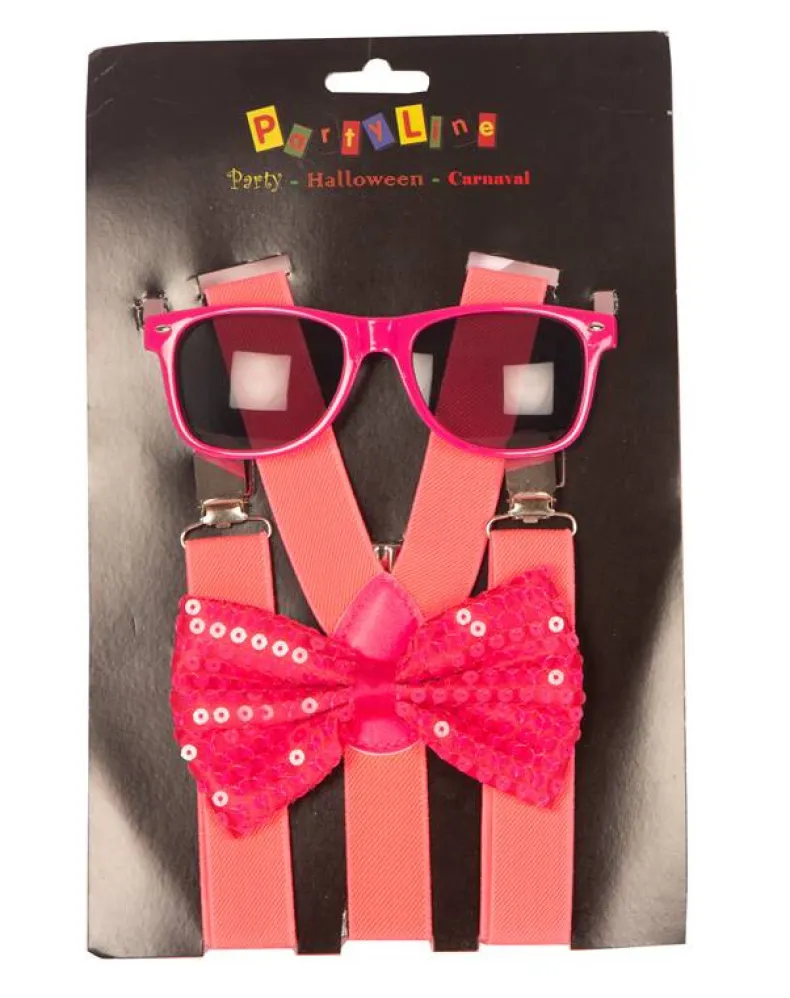 Set Neon Fuchsia - Bretellen + Strik + Bril