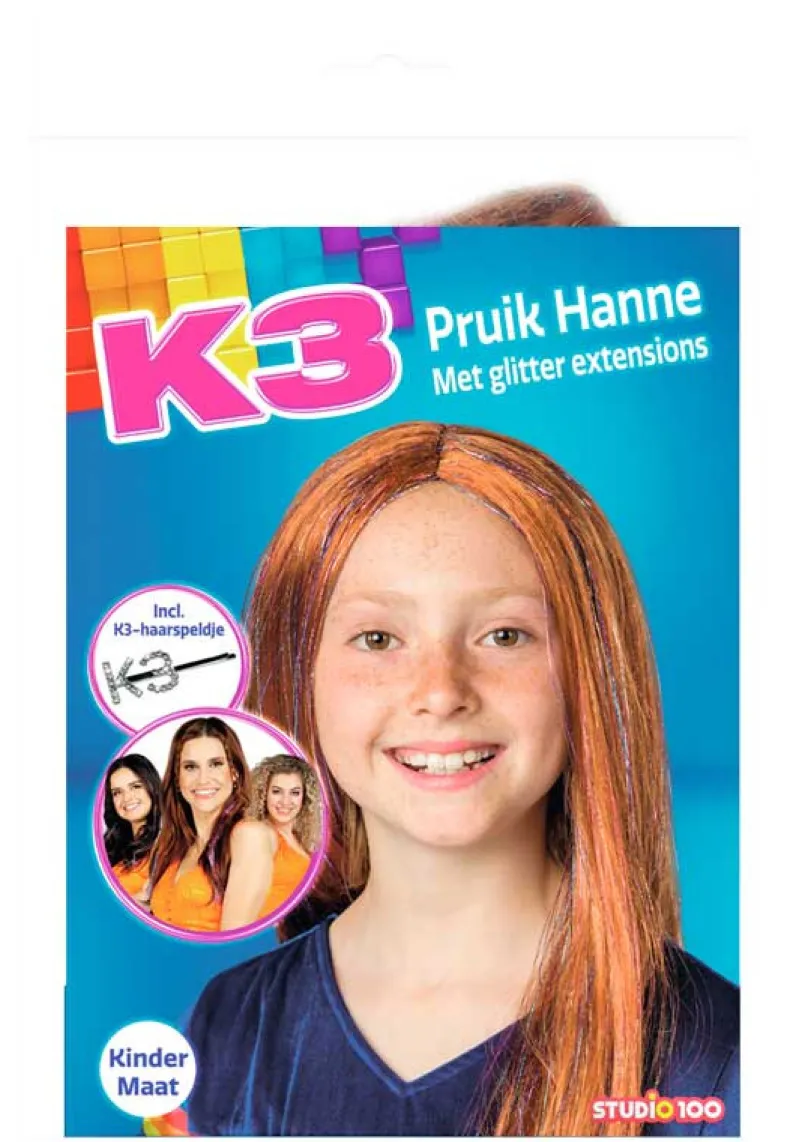 K3 Pruik Hanne met k3-haarspeldje