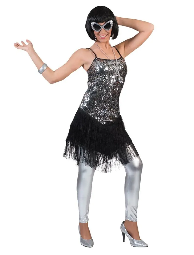 Kostuum Glitterjurk Zilver met Franjes - Maat 36/38