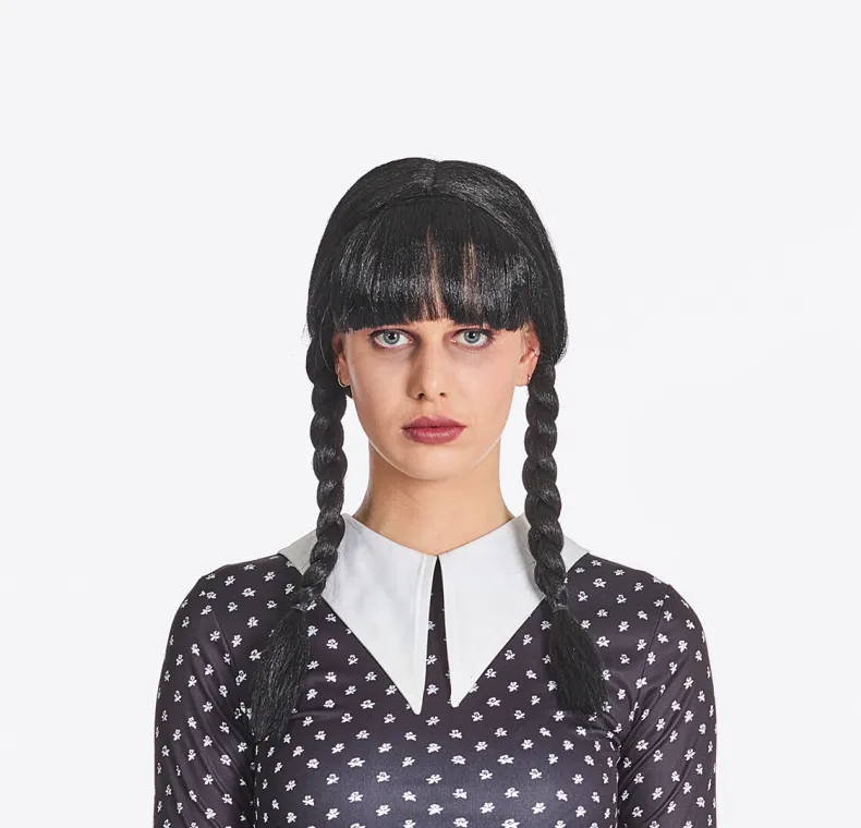 Pruik Wednesday Zwart Met Vlechten Vrouw