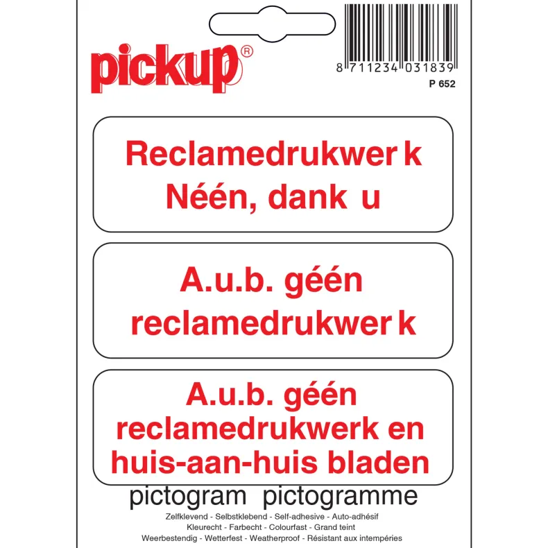 Pictogram geen reclame 10 x 10 cm