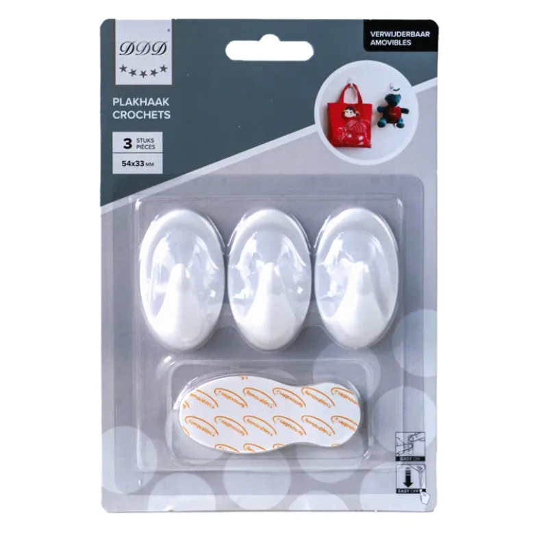 verwijderbaar plakhaak 3 stuks ovaal wit