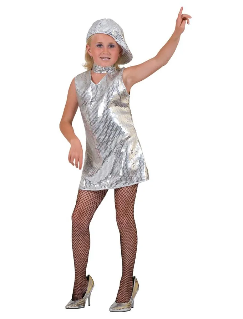 Zilver Discojurkje met pailletten - Maat 116