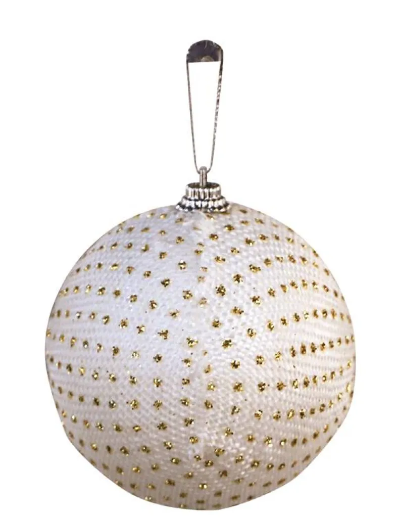 3x kerstbal strass M cream