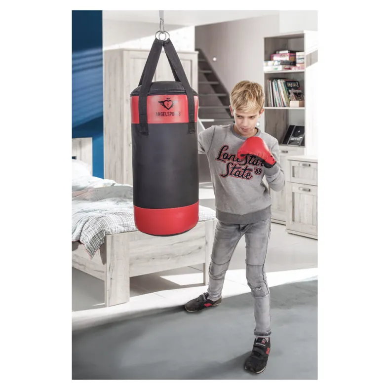 Angel Sports Bokszak met Handschoenen - Zwart/Rood