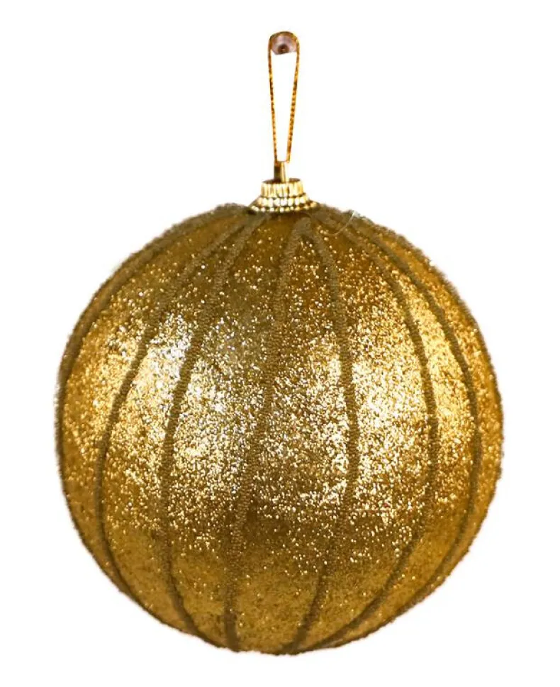 Kerstbal stripes L goud