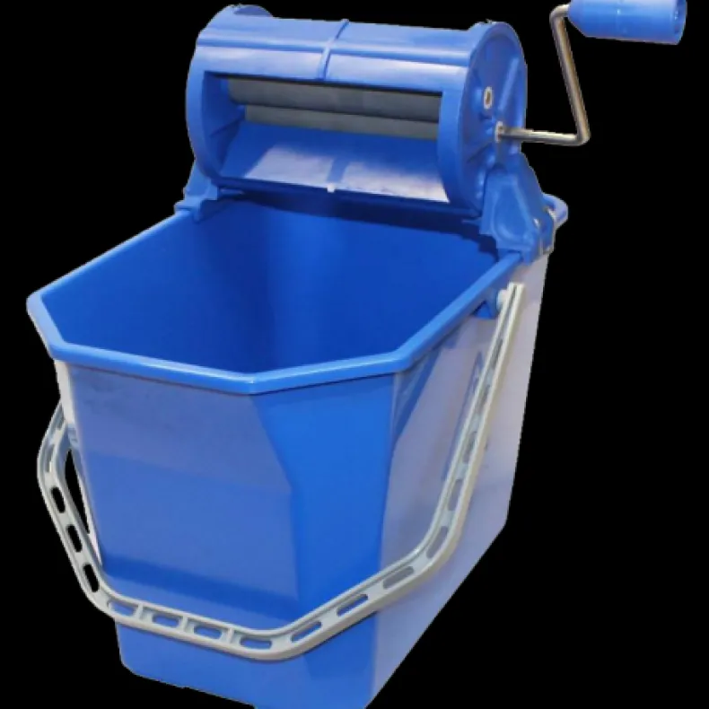 Blauwe emmer met rollen