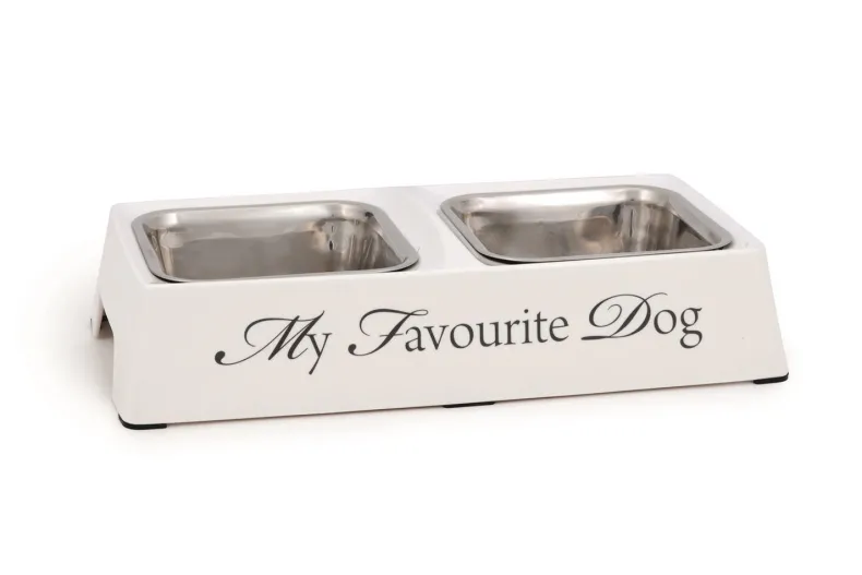 Dubbele eetbak 'My favourite dog' wit 30 x 16 x 6 cm