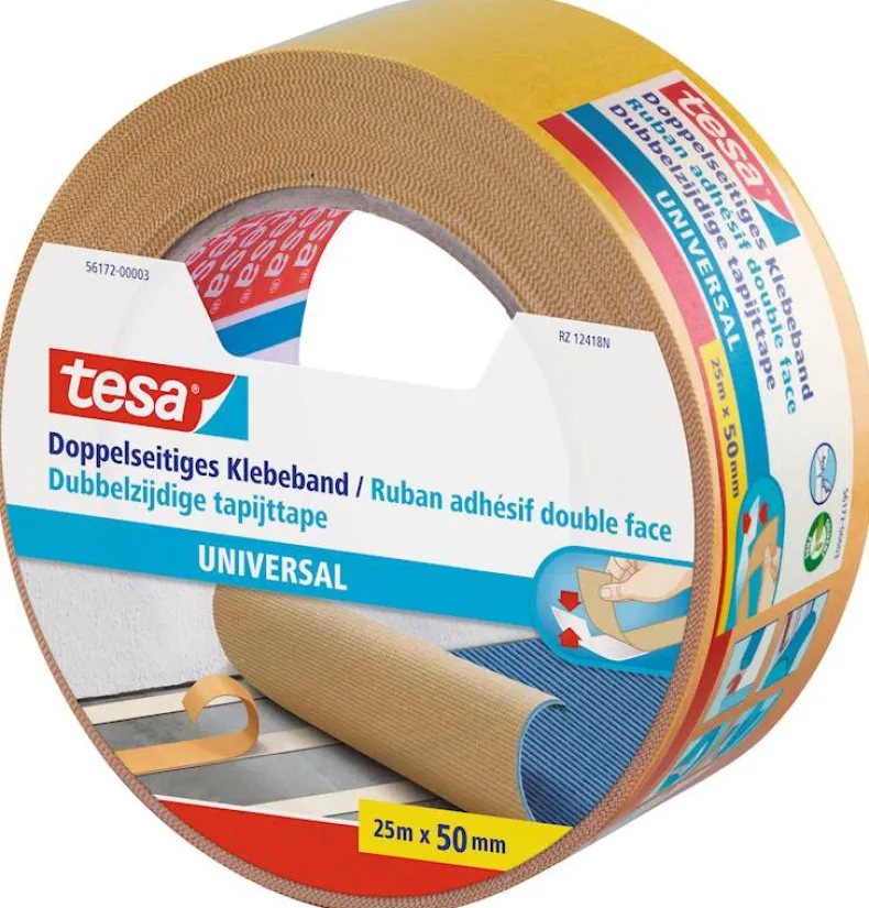 Dubbelzijdige tape universeel geel 25 m x 50 mm