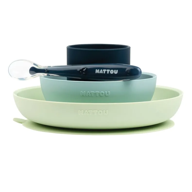 Eetset Silicone 4dlg Groen/Blauw