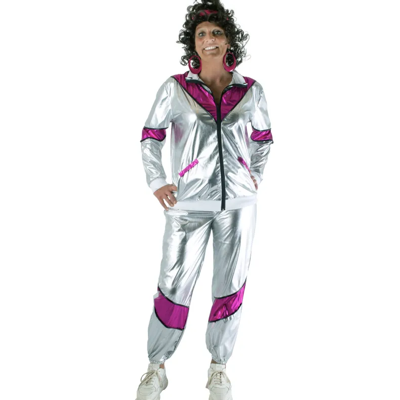 Trainingspak 80ies Sporty Scarlet Dames - zilver/paars - Maat 44/46