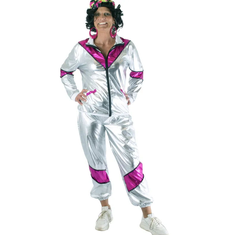 Trainingspak 80ies Sporty Scarlet Dames - zilver/paars - Maat 44/46