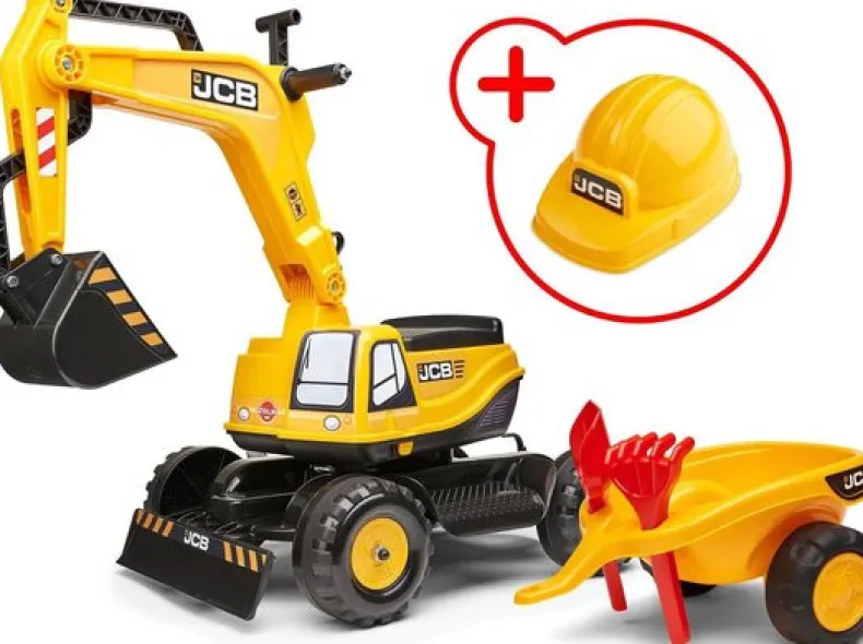 Falk JCB graafmachine met aanhanger en helm