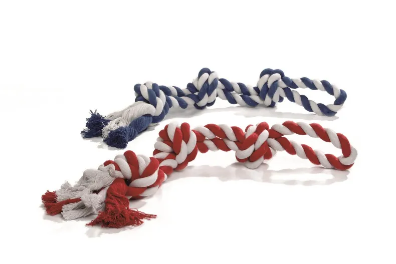 Flossytoy rood / blauw 3 knopen 600 g