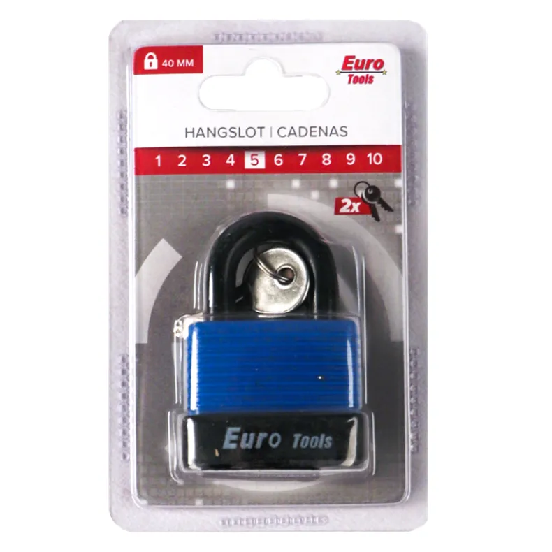 Hangslot 40 mm blauw + 2 sleutels