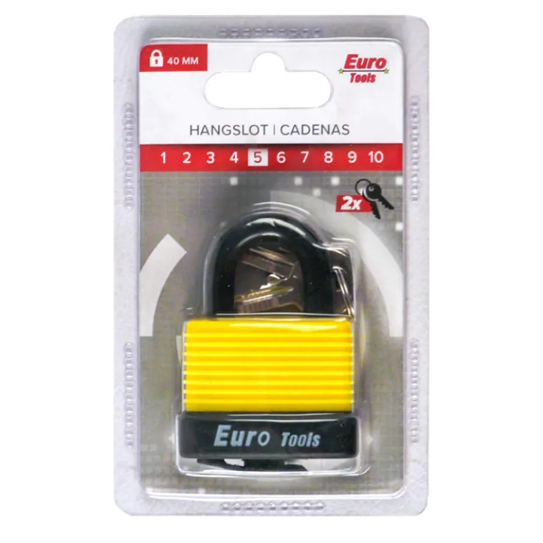 Hangslot 40 mm geel + 2 sleutels