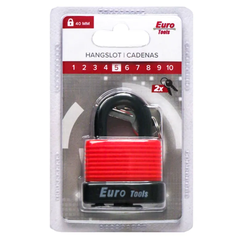 Hangslot 40 mm rood + 2 sleutels