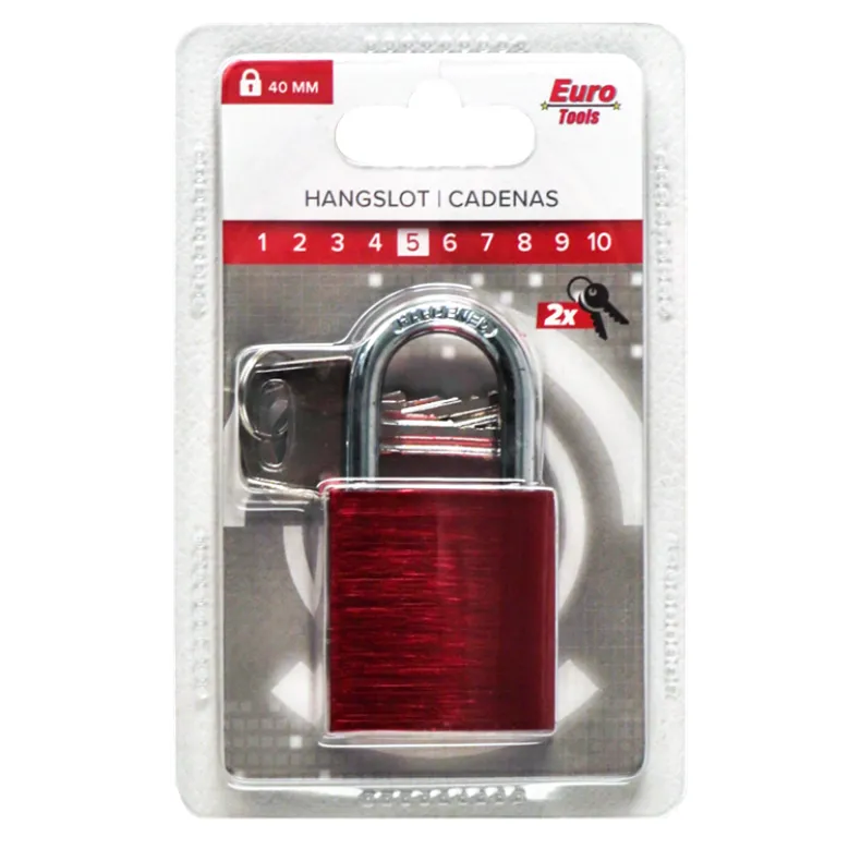 Hangslot XL 40 mm rood + 2 sleutels