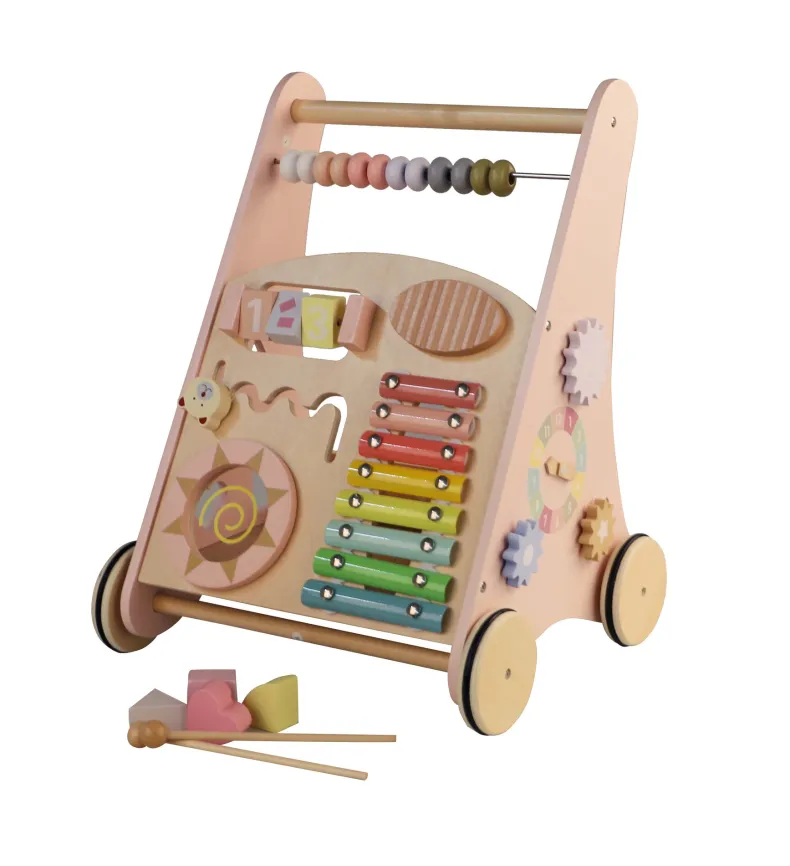 Houten loopwagentje pastel roze