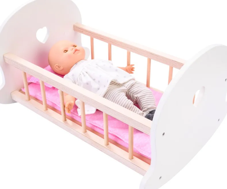 Houten poppenbed roze/wit