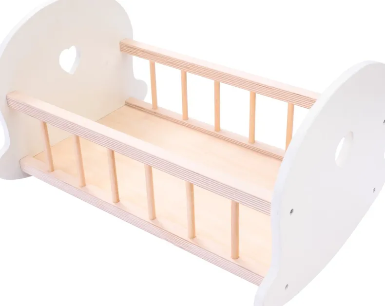 Houten poppenbed roze/wit