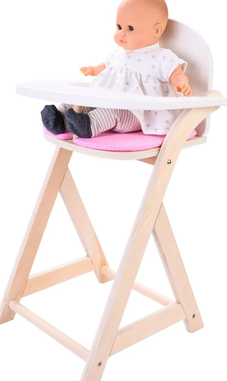 Houten poppenstoel roze/wit