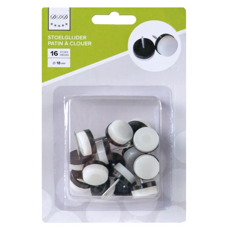 stoelglijder 18 mm zwart met wit 16 stuks