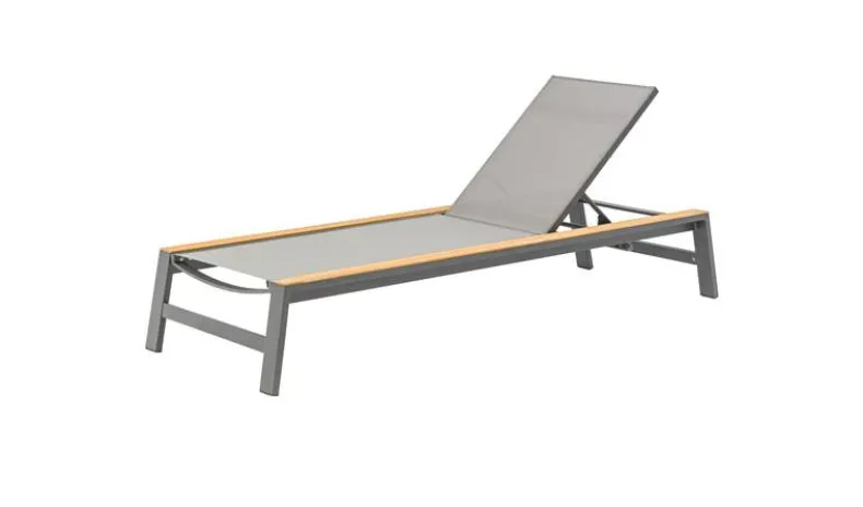 Ligbed Jennifer verstelbaar met Polywood - Aluminium - Lichtgrijs Textilene