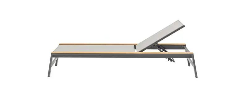 Ligbed Jennifer verstelbaar met Polywood - Aluminium - Lichtgrijs Textilene