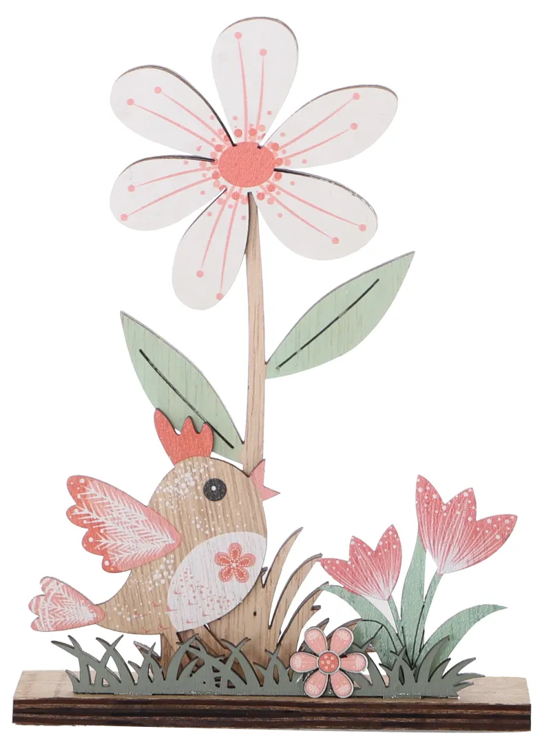 Decoratie houten vogel tafereel 17,5cm