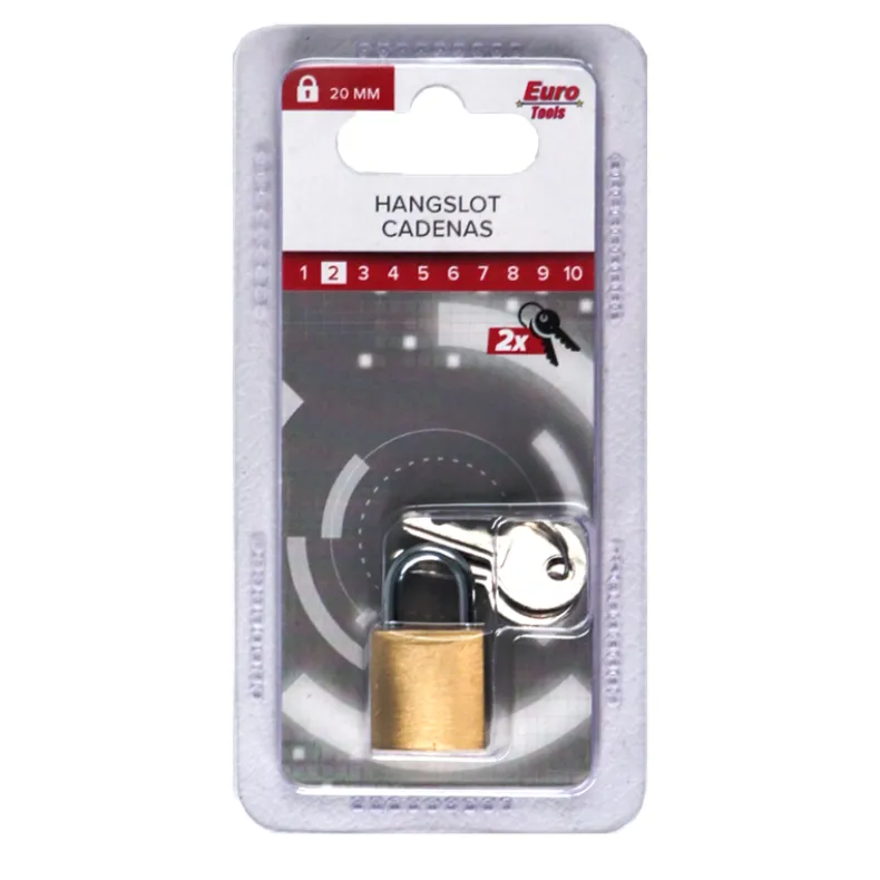 Messing hangslot 20 mm + 2 sleutels