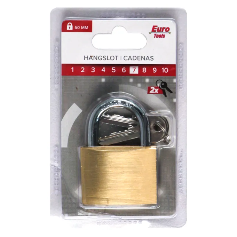 Messing hangslot 50 mm + 2 sleutels