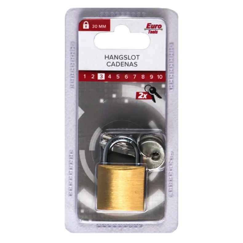 Messing hangslot 30 mm + 2 sleutels