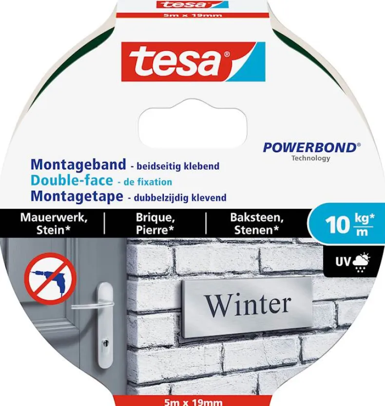 Montagetape 5 m x 19 mm baksteen