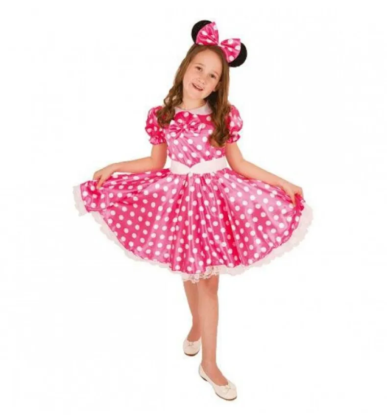 Verkleedjurk Minnie Mouse - Roze met witte stippen - Maat 104