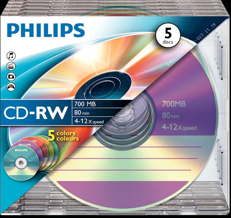 Philips CD-RW 80 min / 700 MB 4-12x 5 stuks