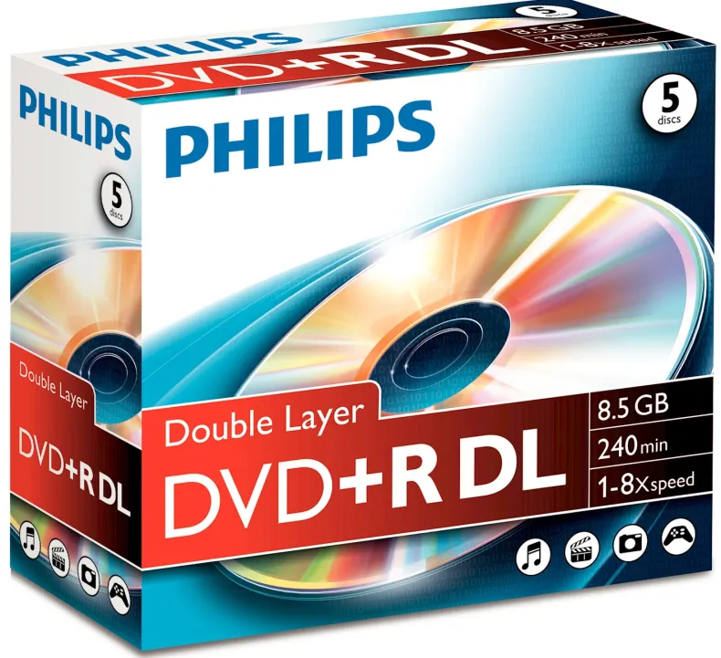 Philips DVD+R DL 8,5 GB 8x jewelcase 5 stuks