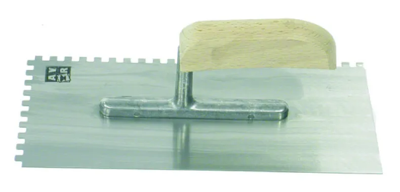 Pleistertruweel getand met handgreep in hout 280 x 130 mm