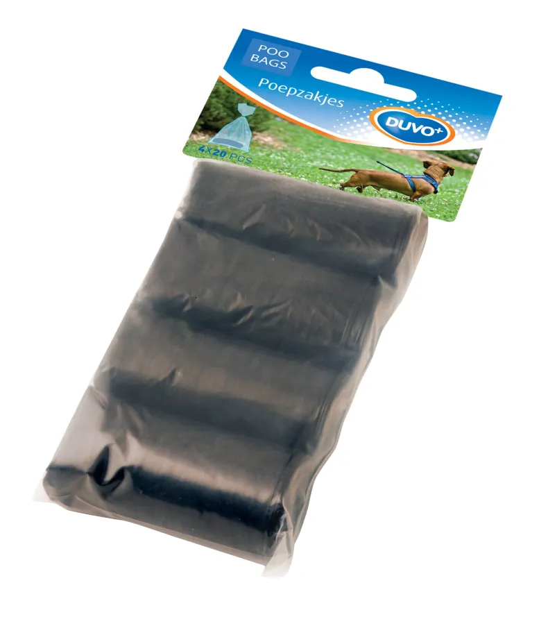 Poepzakjes rol zwart 4 x 20 stuks